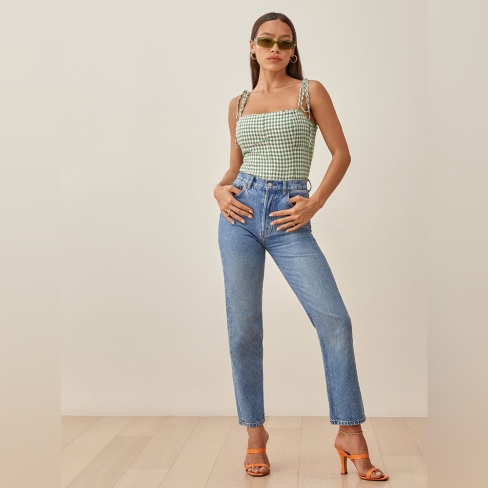 Reformation Blanchard Linen Top, Palms, Size 4